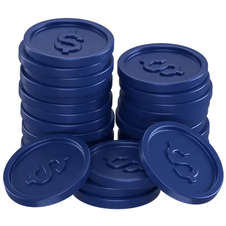 3 D Icon Of Stack Of Blue Dollar Coins 3D Icon