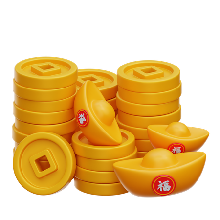 Coin and Gold Ingot  3D Icon