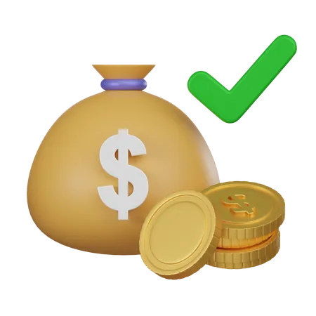 A 3 D Icon Featuring A Money Bag With A Dollar Sign And Stacks Of Coins Alongside A Green Checkmark Symbolizing Successful Dividend Payments Or Financial Approval 3D Icon