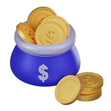 A 3 D Illustration Of An Overflowing Sack Of Coins With A Dollar Symbol Representing Wealth Savings And Financial Success 3D Icon