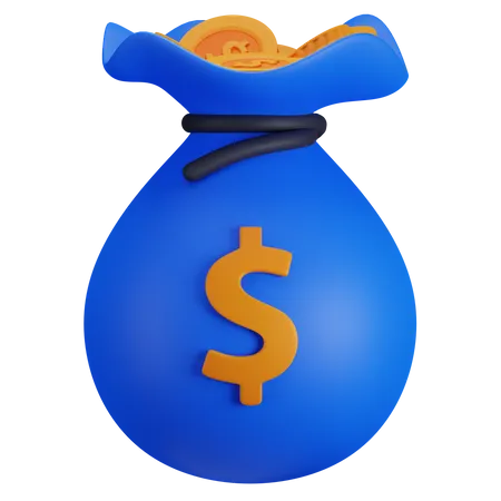 3 D Blue Bag Of Money With Dollar Sign 3D Icon