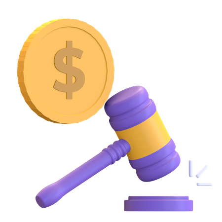 Coin dollar with gavel for Auction  3D Illustration