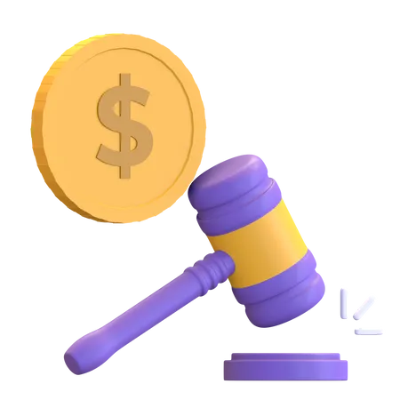 Coin dollar with gavel for Auction  3D Illustration