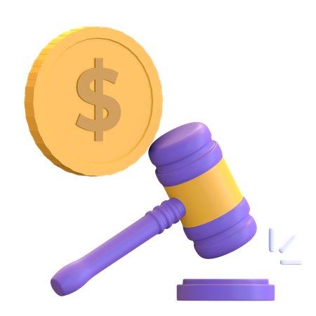 Coin dollar with gavel for Auction 3D Illustration