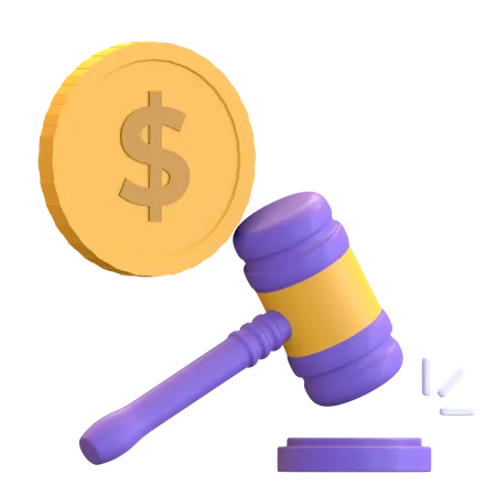 Coin dollar with gavel for Auction 3D Illustration