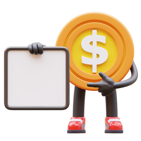 Coin Is Holding Advertisement Board  3D Illustration