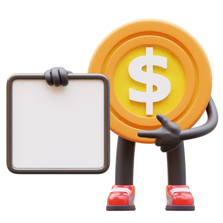 Coin Is Holding Advertisement Board  3D Illustration