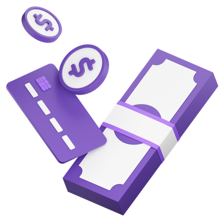 Coins And Credit Card  3D Icon