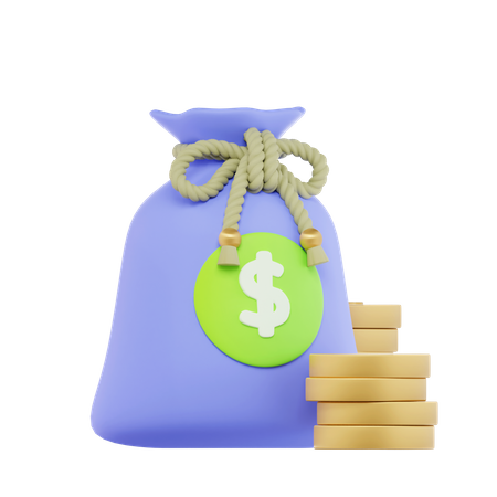 Coins And Money Bag  3D Icon