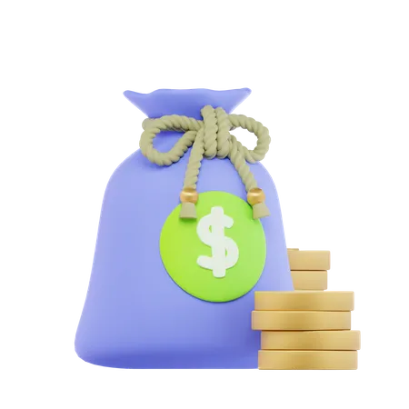 Coins And Money Bag  3D Icon