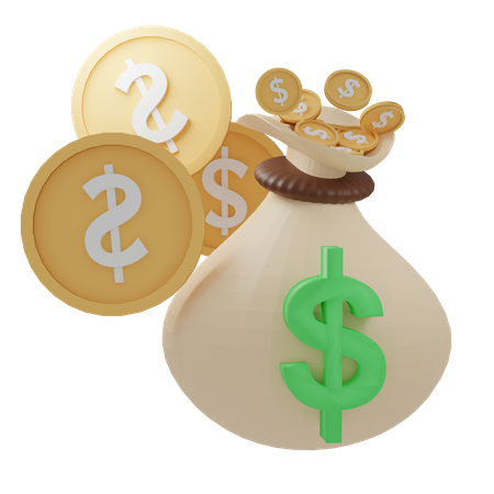 Coins and Money Bag  3D Icon