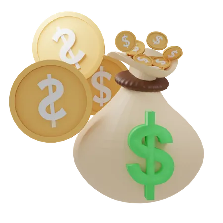 Coins and Money Bag  3D Icon