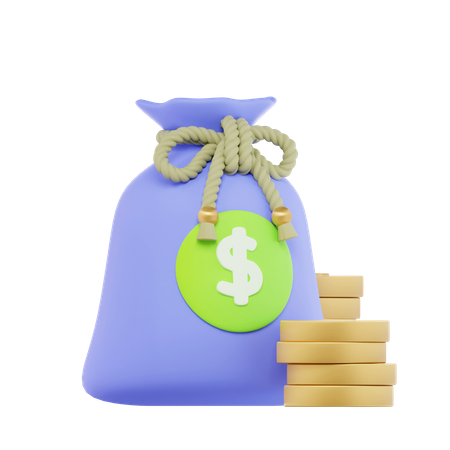 Coins And Money Bag 3D Icon