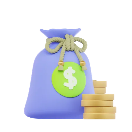 Coins And Money Bag 3D Icon