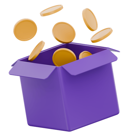 Coins Falling From Box  3D Icon