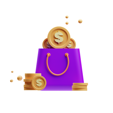 Coins in bag  3D Illustration