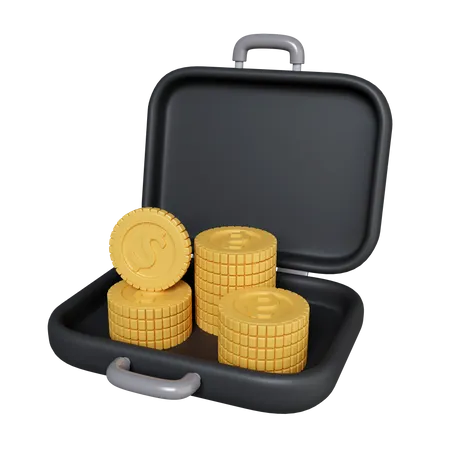 3 D Gold Coins In Black Briefcase Investing Finance Business Concept Icon Isolated On White Background 3 D Rendering Illustration Clipping Path 3D Icon