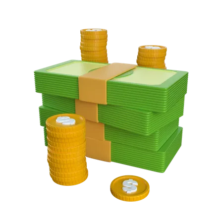 Coins with Four Dollar Bundles  3D Icon