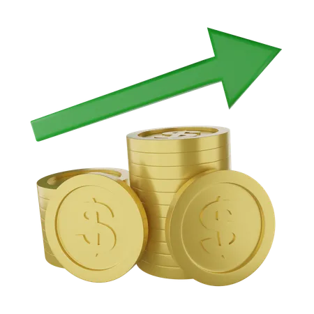 Coins With Growth Arrow  3D Icon