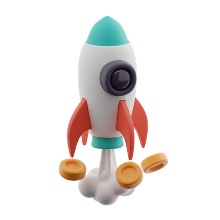 Coins with rocket  3D Icon