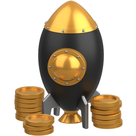 Coins with spaceship  3D Icon