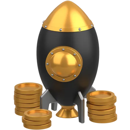 Coins with spaceship  3D Icon