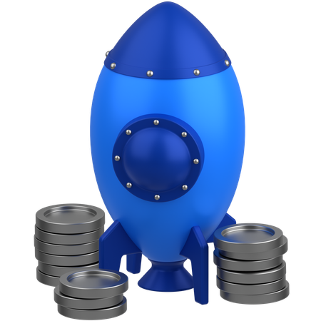 Coins with spaceship  3D Icon