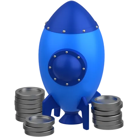 Coins with spaceship  3D Icon