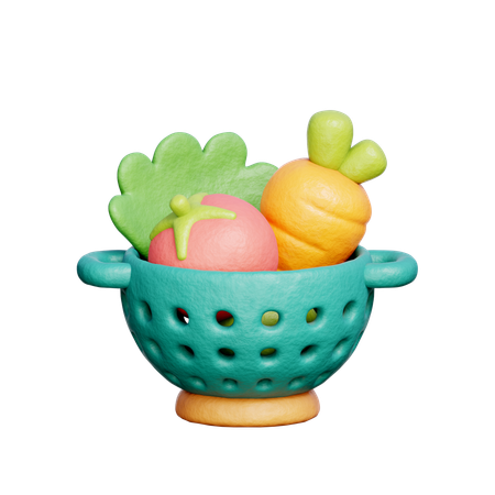 Colander with Vegetable  3D Icon