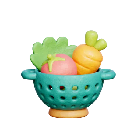 Colander with Vegetable  3D Icon