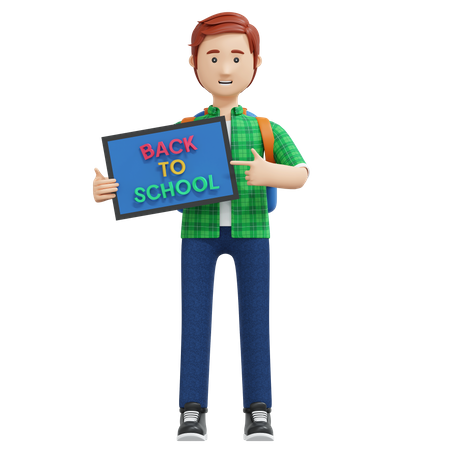 College boy holding back to school board  3D Icon