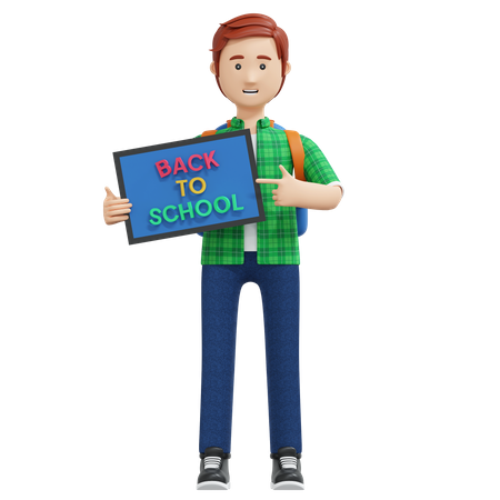 College boy holding back to school board  3D Illustration