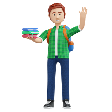 College boy holding book  3D Illustration