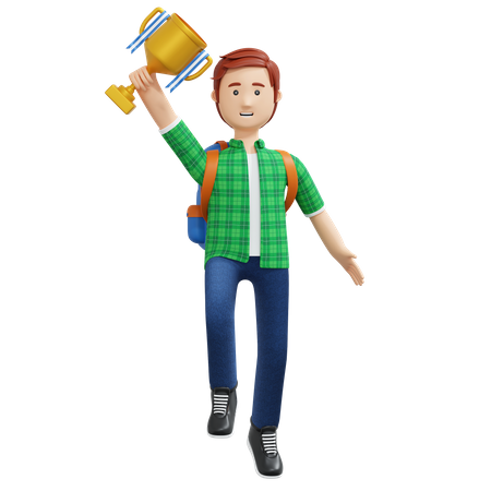 College boy holding gold trophy  3D Icon