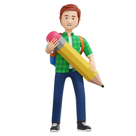 College boy holding pencil  3D Icon
