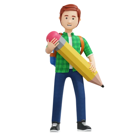 College boy holding pencil  3D Illustration