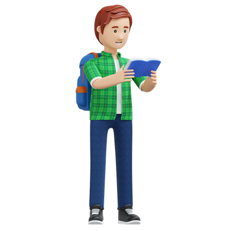 College boy reading book  3D Icon