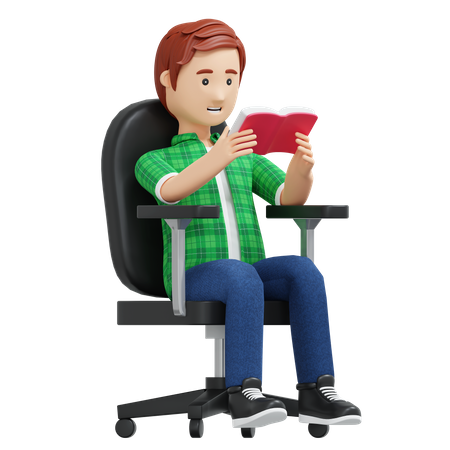 College boy reading book  3D Illustration