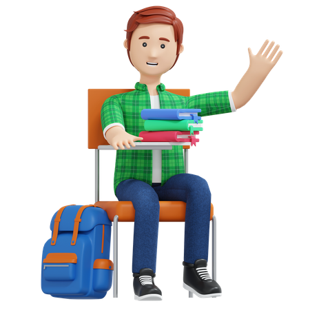 College boy sitting in classroom chair  3D Icon