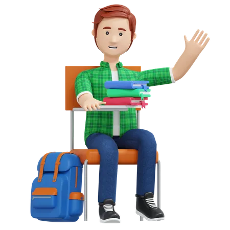 College boy sitting in classroom chair  3D Illustration