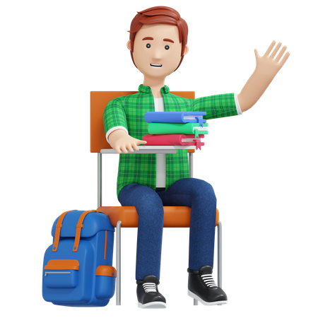 College boy sitting in classroom chair  3D Illustration
