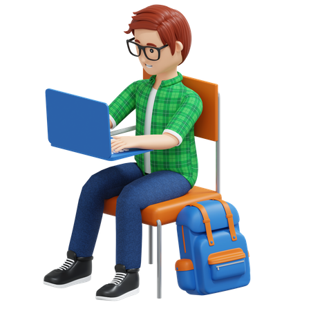 College boy studying on laptop  3D Icon