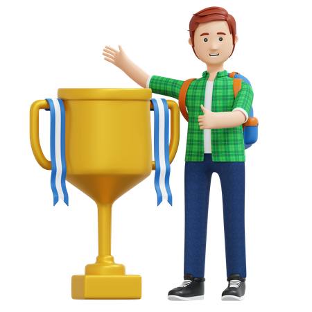College boy winning gold trophy  3D Icon