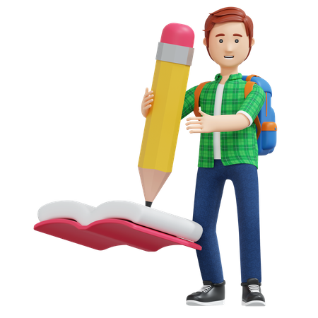 College boy writing book  3D Icon