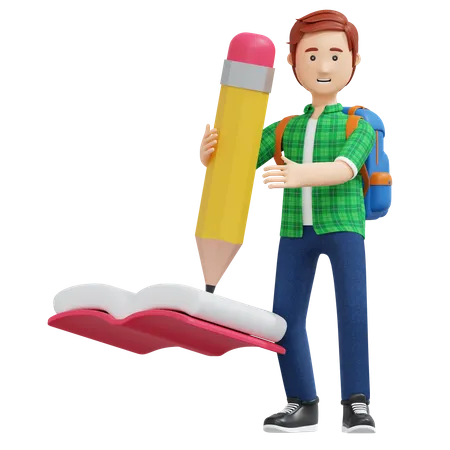 College boy writing book  3D Illustration