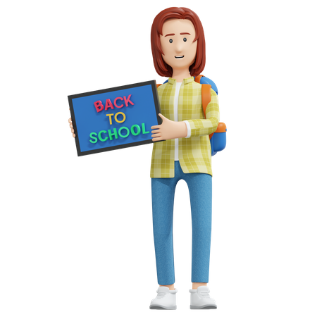 College girl holding back to school board  3D Illustration