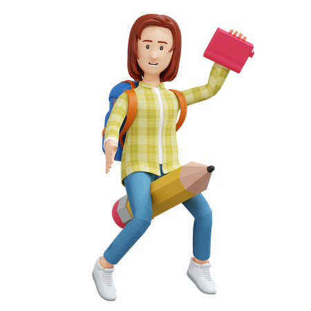 College girl learning  3D Illustration