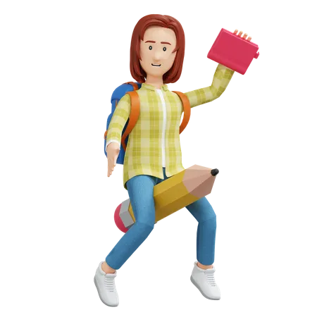 College girl learning  3D Illustration