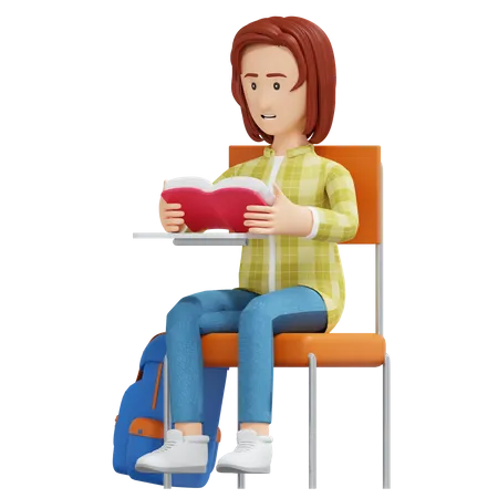 College girl reading book  3D Illustration