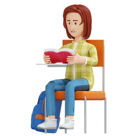 College girl reading book  3D Illustration